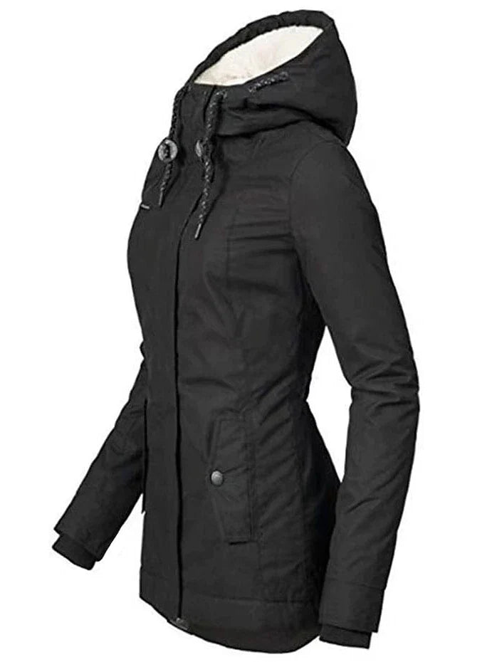 3-in-1 Women's Windproof Parka Jacket with V-Neck and Zipper Closure