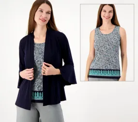 "As Is" Susan Graver Liquid Knit Cardigan & Printed Liquid Knit Tank Set