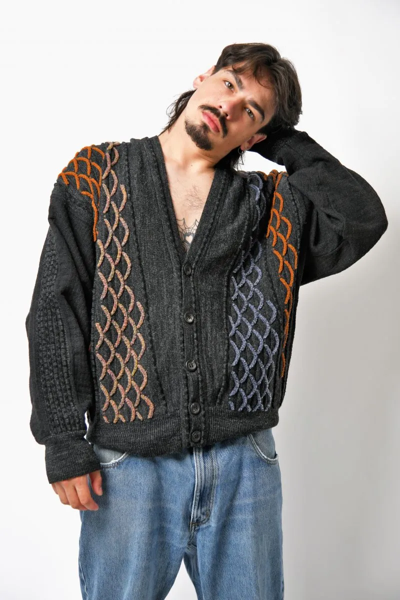 80s cardigan sweater mens grey