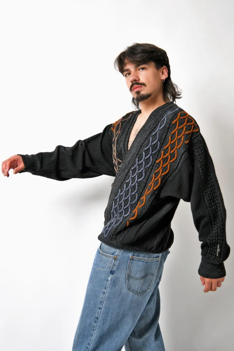 80s cardigan sweater mens grey