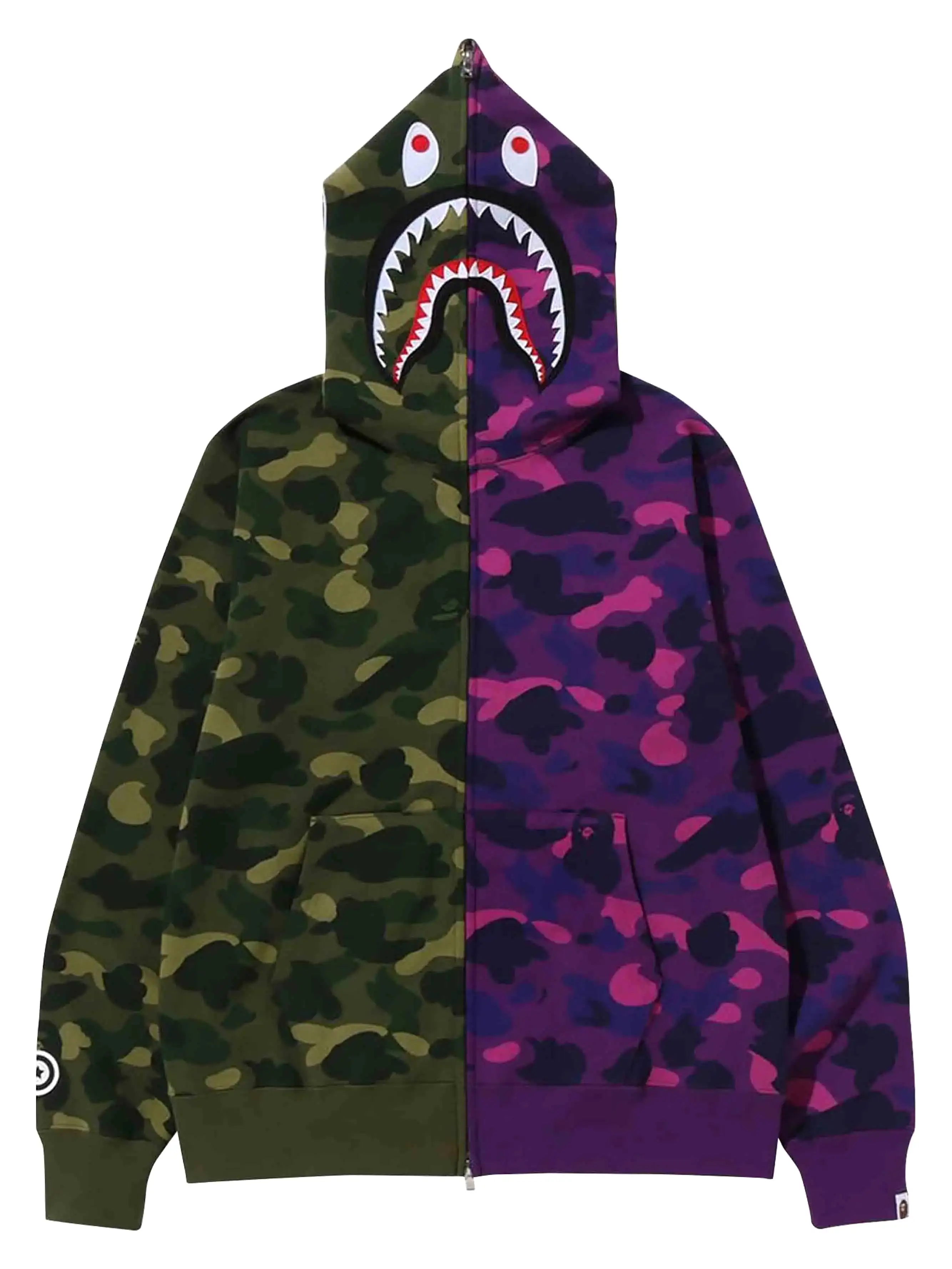 A Bathing Ape Colour Camo Shark Full Zip Hoodie Green Purple (FW22)