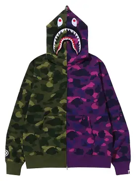 A Bathing Ape Colour Camo Shark Full Zip Hoodie Green Purple (FW22)