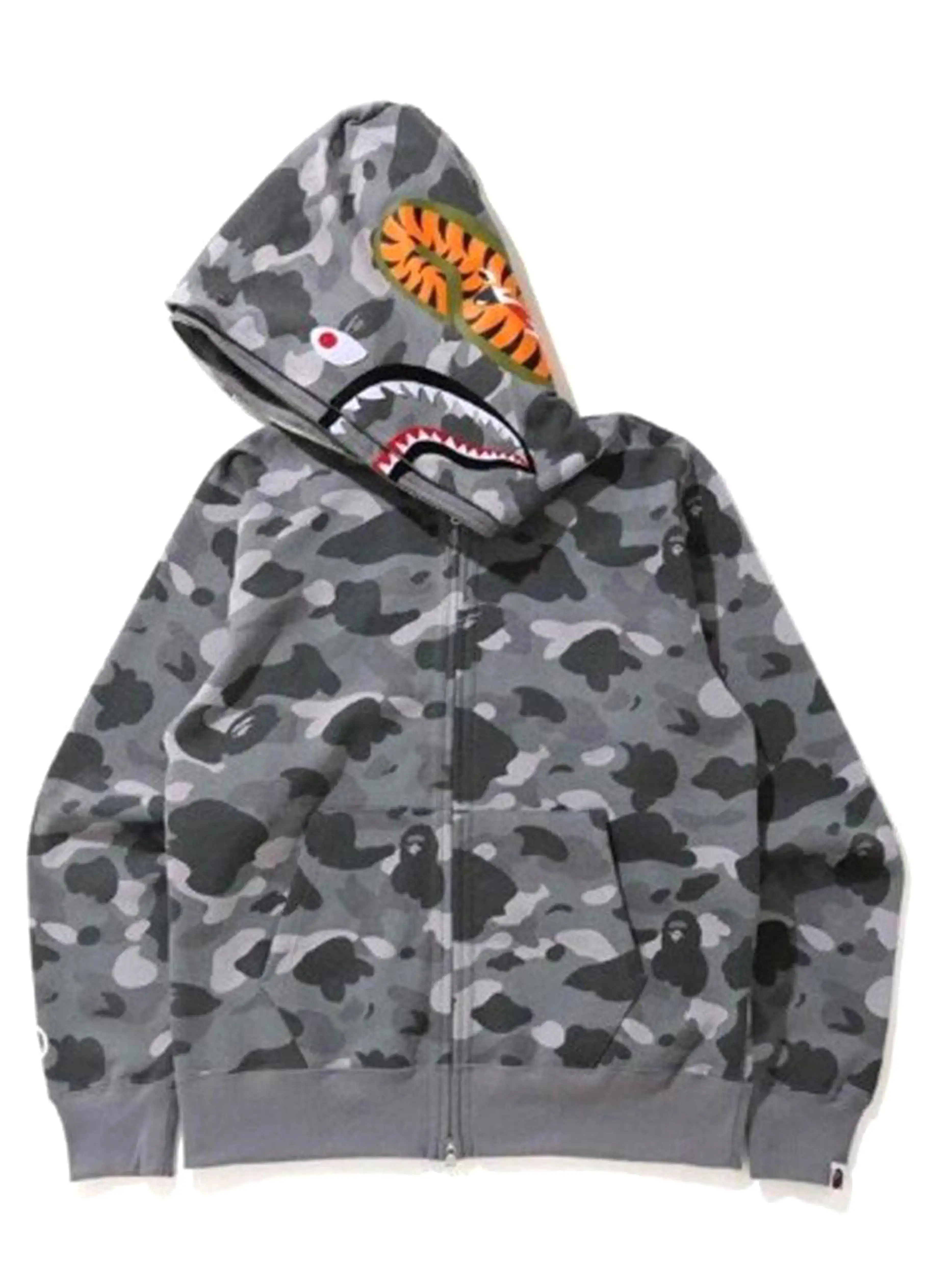 A Bathing Ape Colour Camo Shark Wide Full Zip Double Hoodie Grey [SS21]