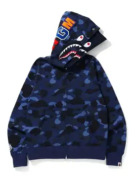 A Bathing Ape Colour Camo Tiger Shark Wide Full Zip Double Hoodie Navy [SS21]