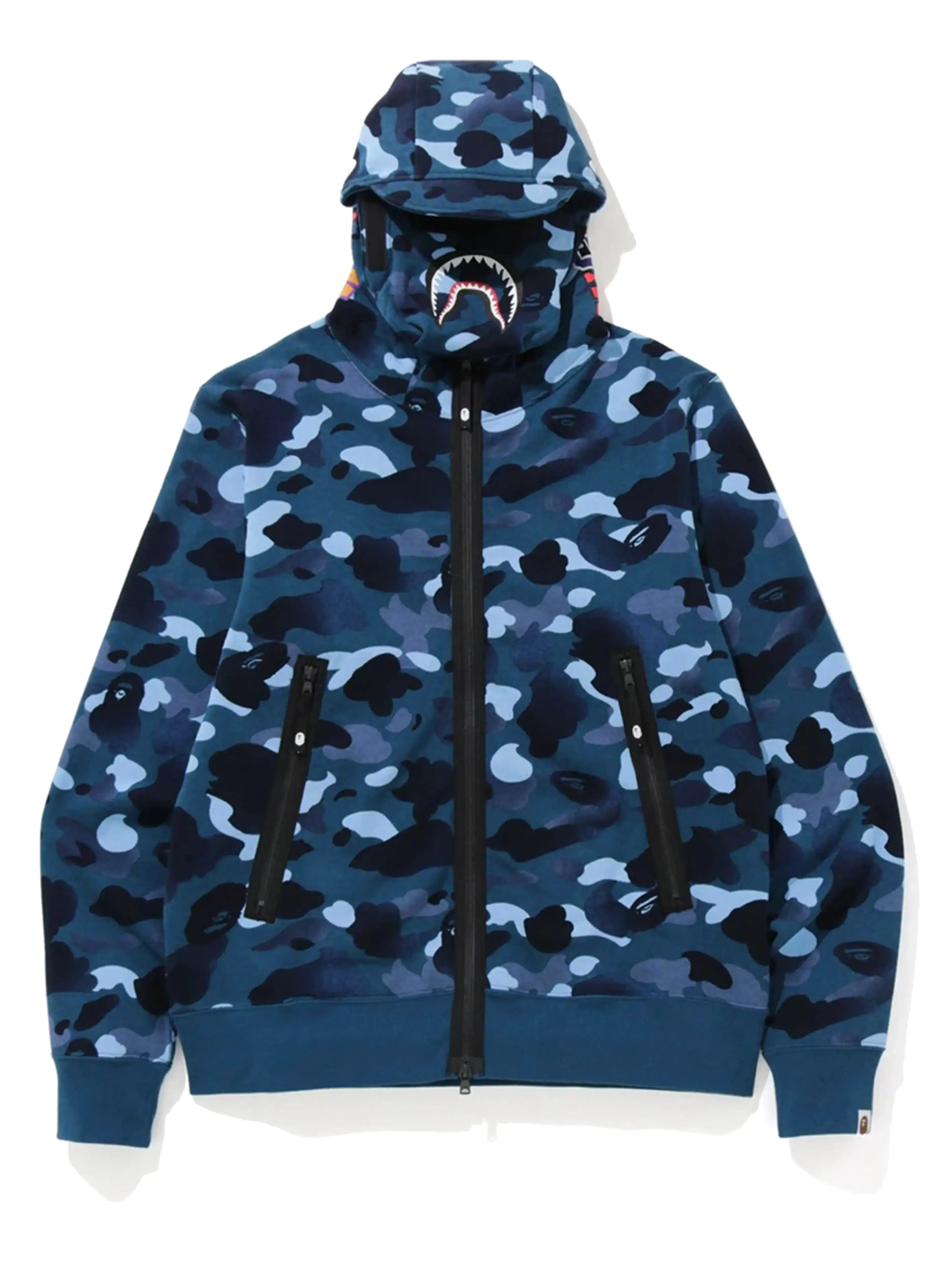 A Bathing Ape Gradation Camo Shark Mask Wide Zip Hoodie Blue [FW19]