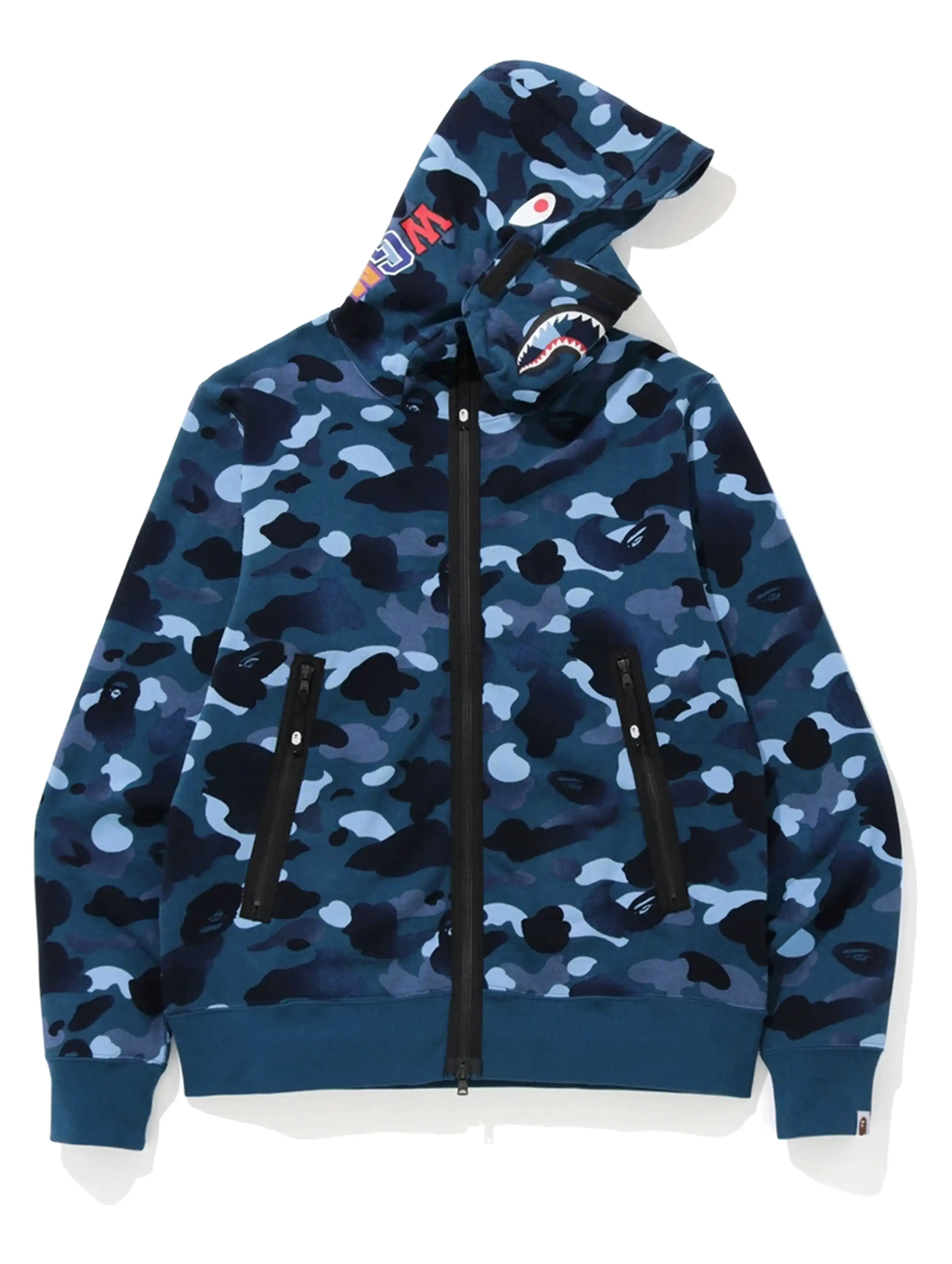 A Bathing Ape Gradation Camo Shark Mask Wide Zip Hoodie Blue [FW19]