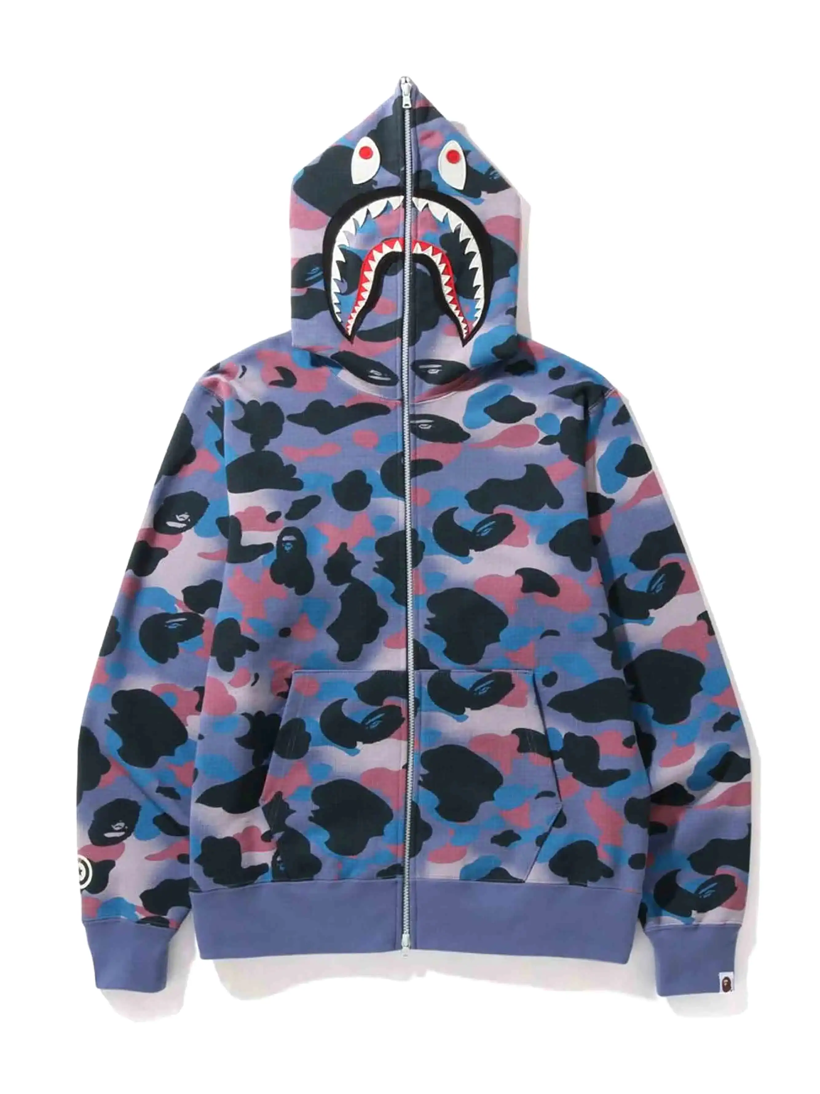 A Bathing Ape Grid Camo Shark Full Zip Hoodie Purple