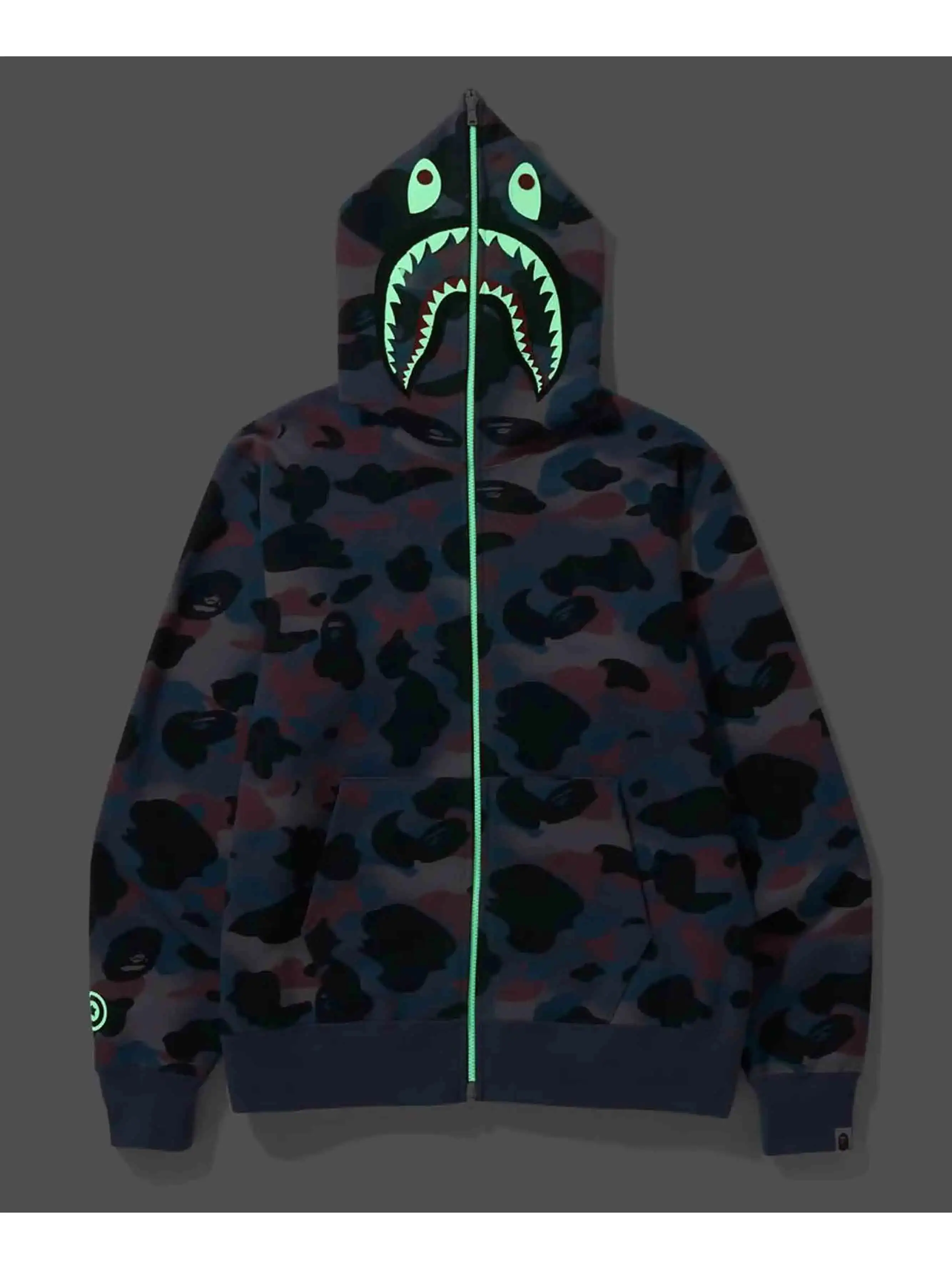 A Bathing Ape Grid Camo Shark Full Zip Hoodie Purple