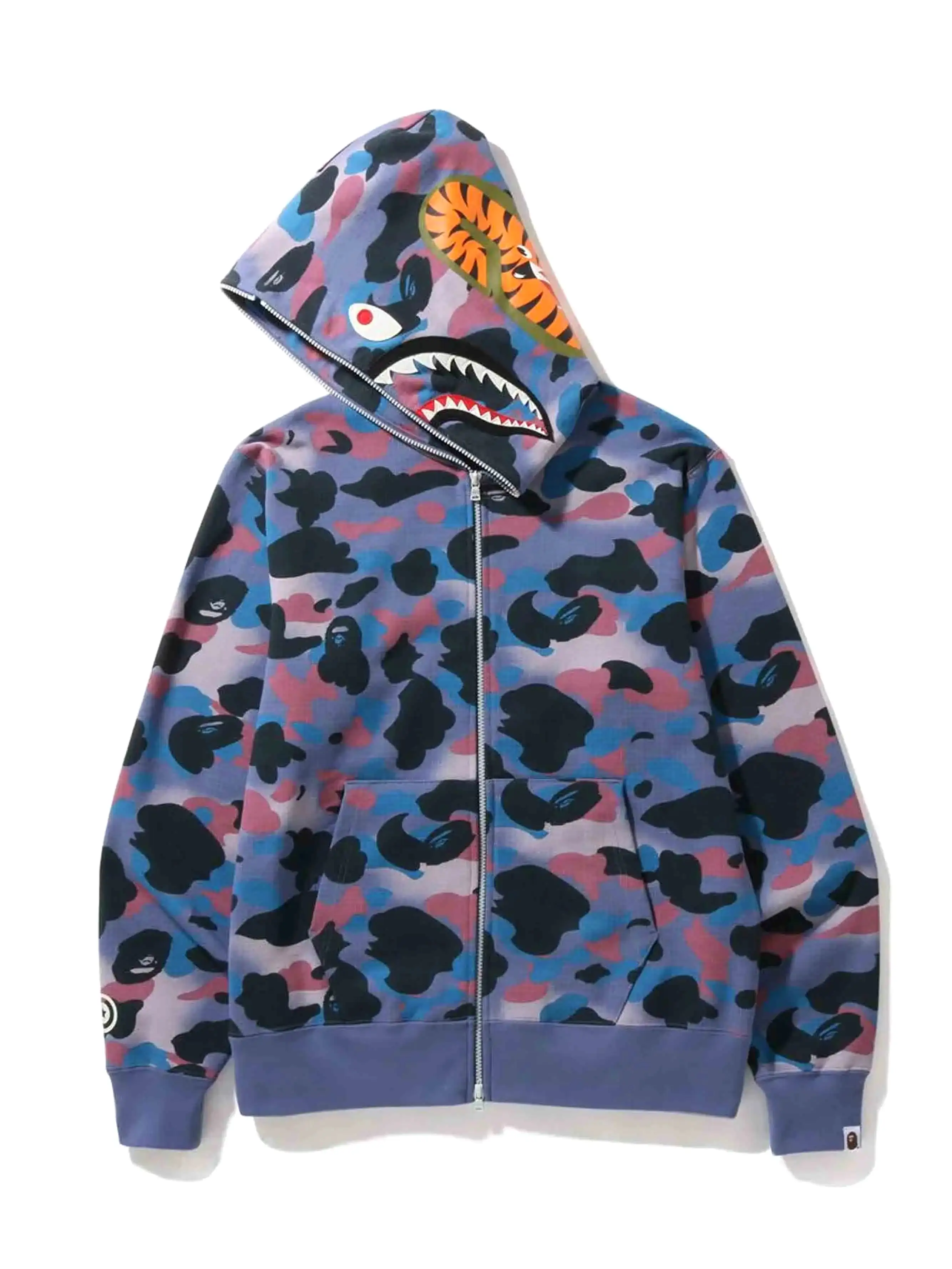 A Bathing Ape Grid Camo Shark Full Zip Hoodie Purple