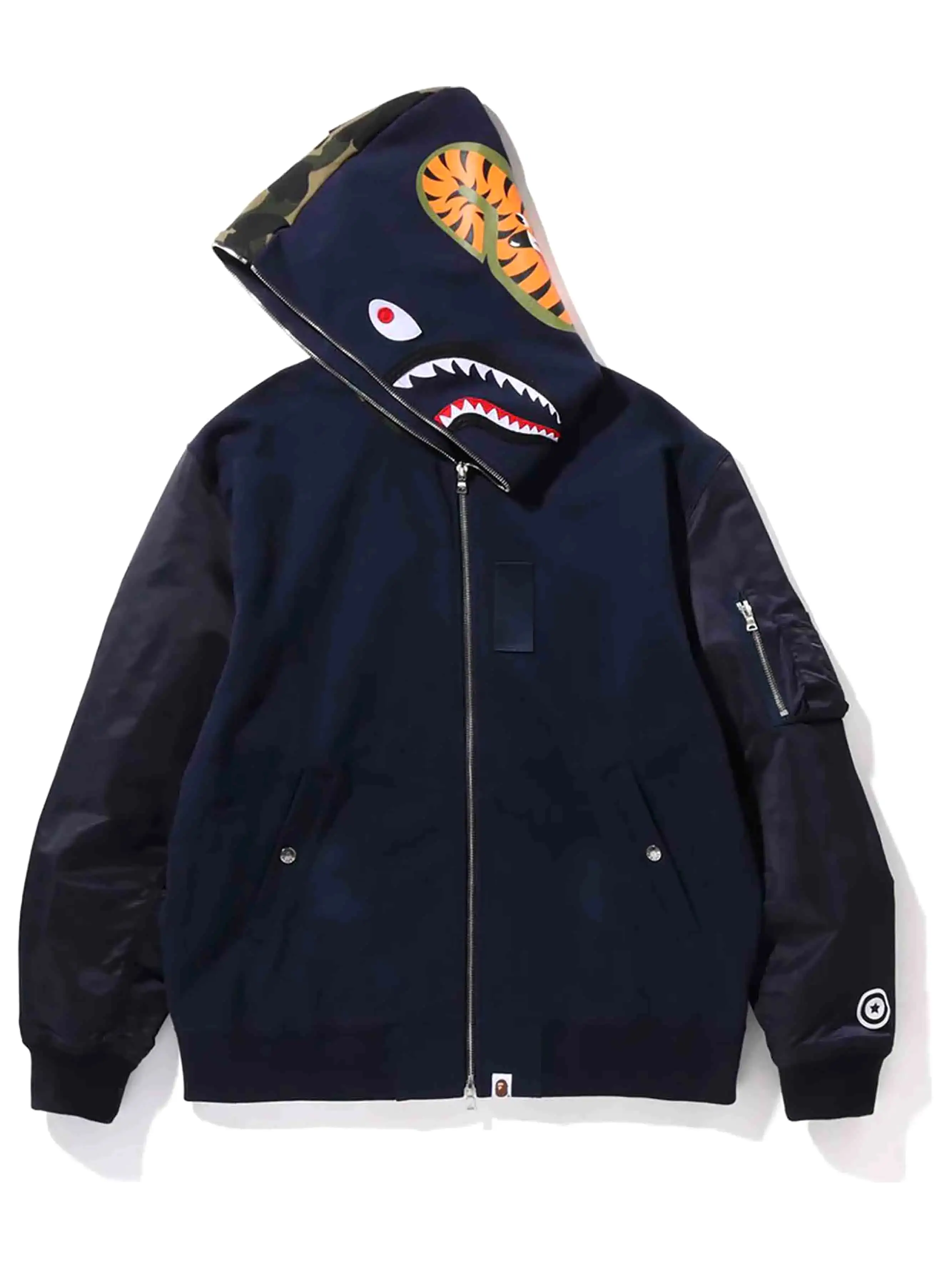 A Bathing Ape Military Shark Relaxed Fit Full Zip Hoodie Navy