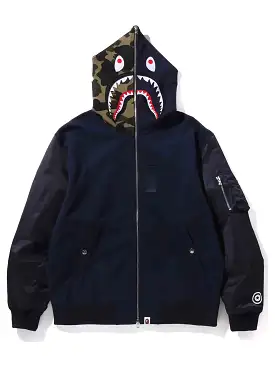 A Bathing Ape Military Shark Relaxed Fit Full Zip Hoodie Navy