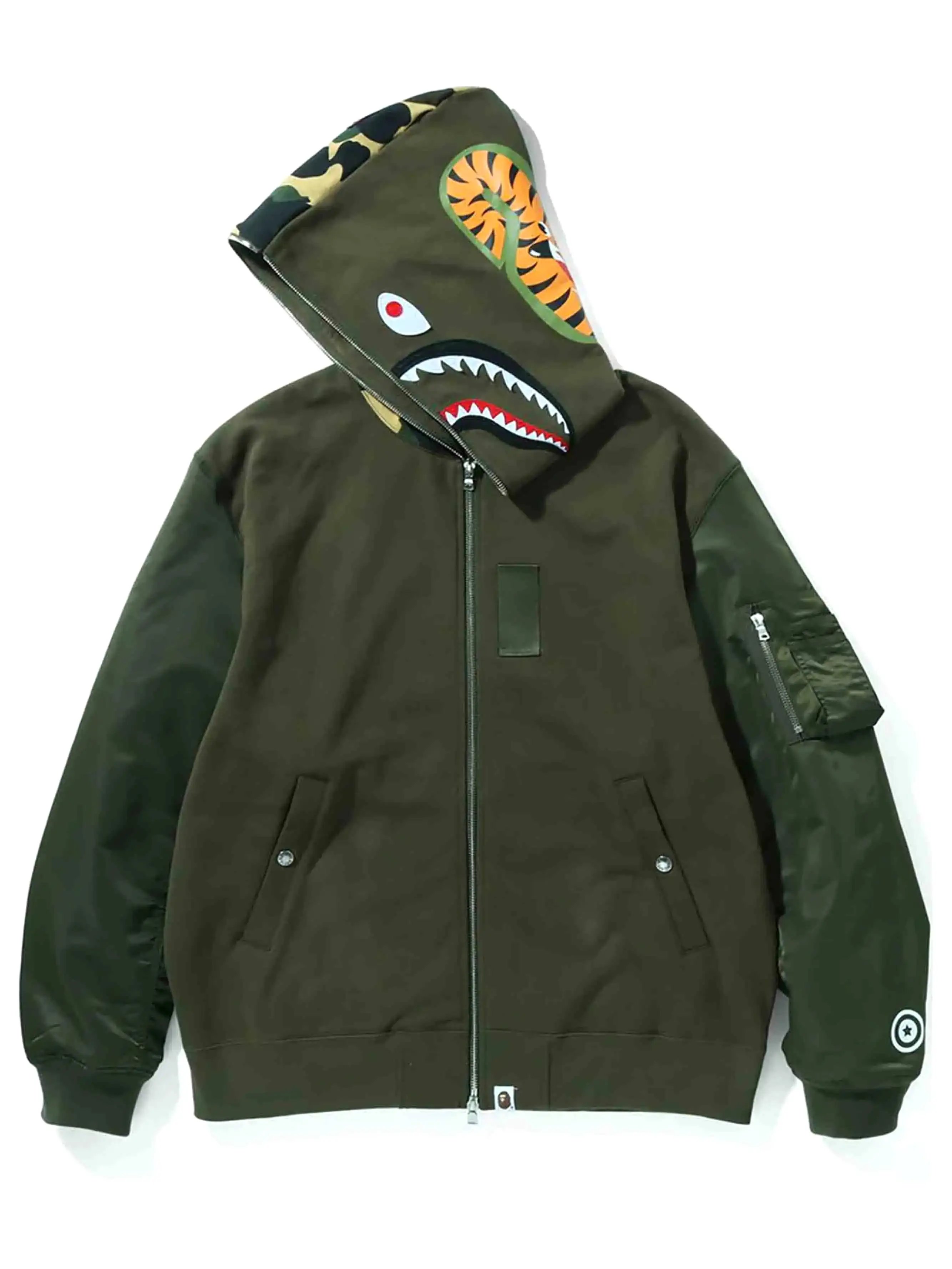 A Bathing Ape Military Shark Relaxed Fit Full Zip Hoodie Olive