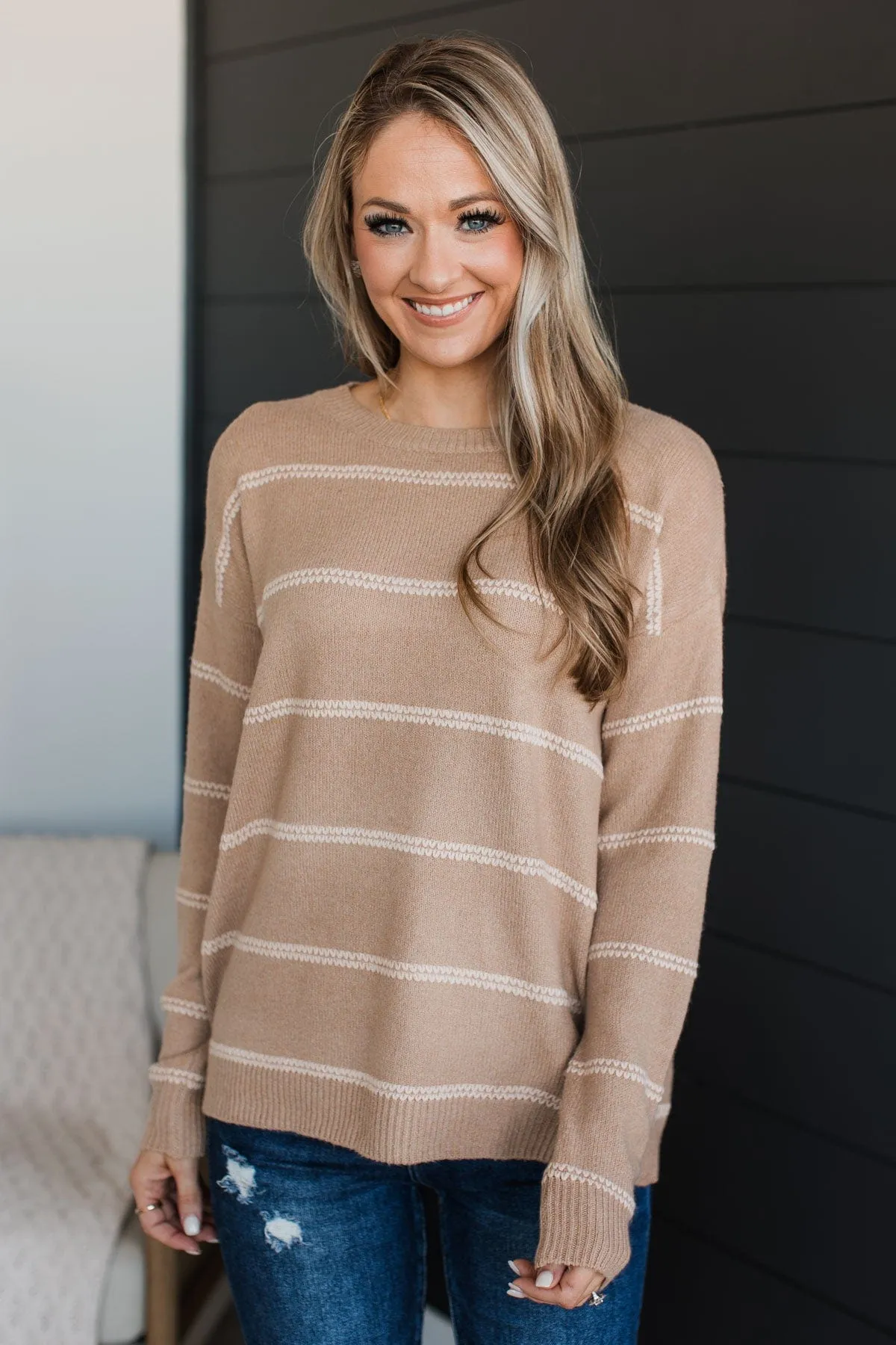 Admire You Striped Knit Sweater- Beige