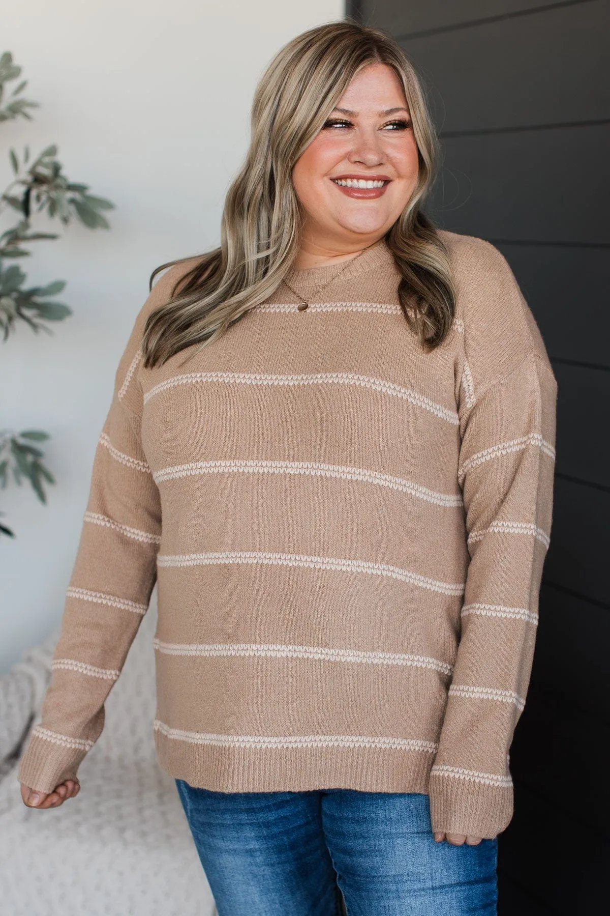 Admire You Striped Knit Sweater- Beige