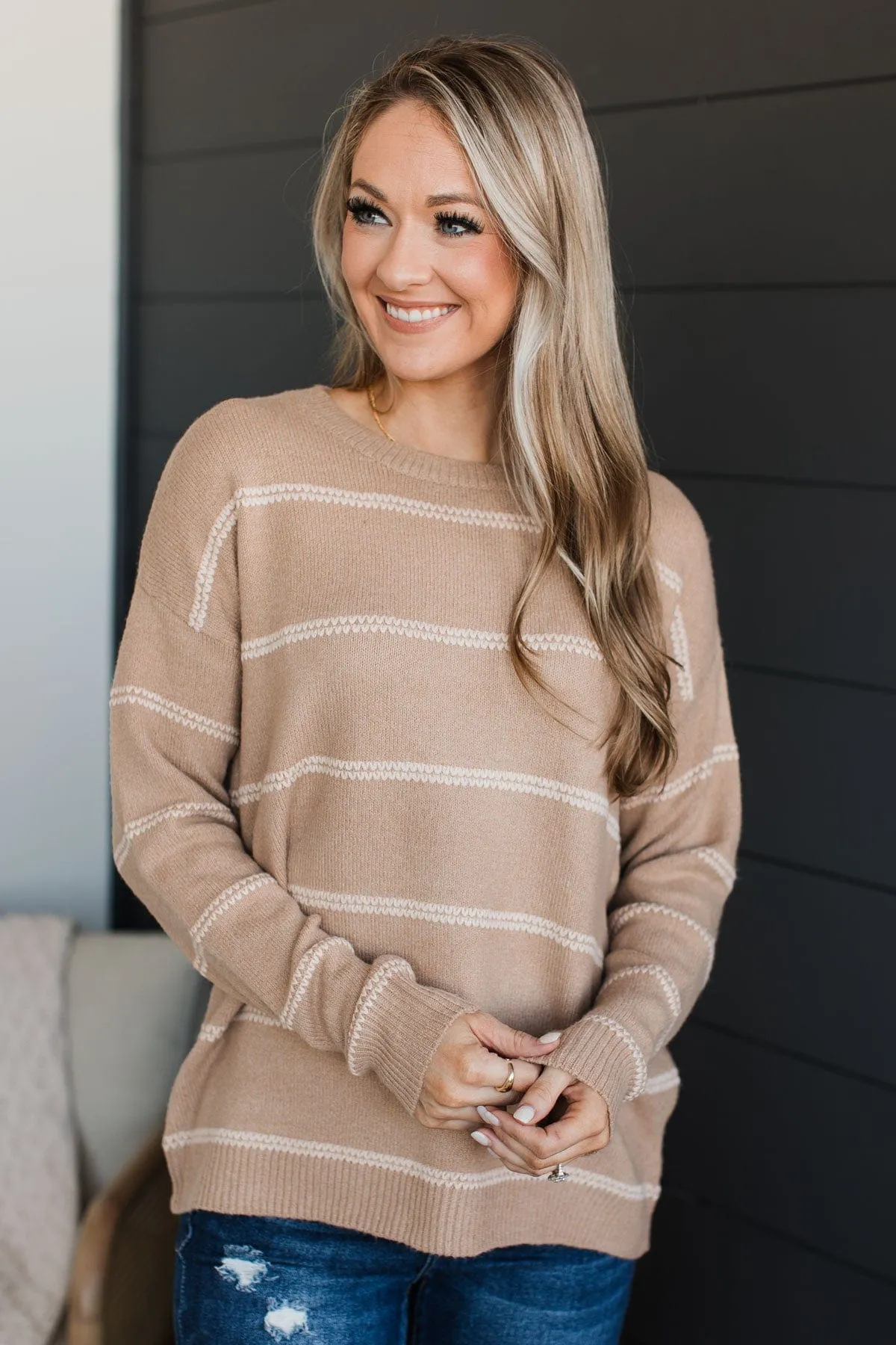 Admire You Striped Knit Sweater- Beige