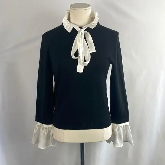 Alice &Olivia Black With White High Collar / Cuffs Sweater