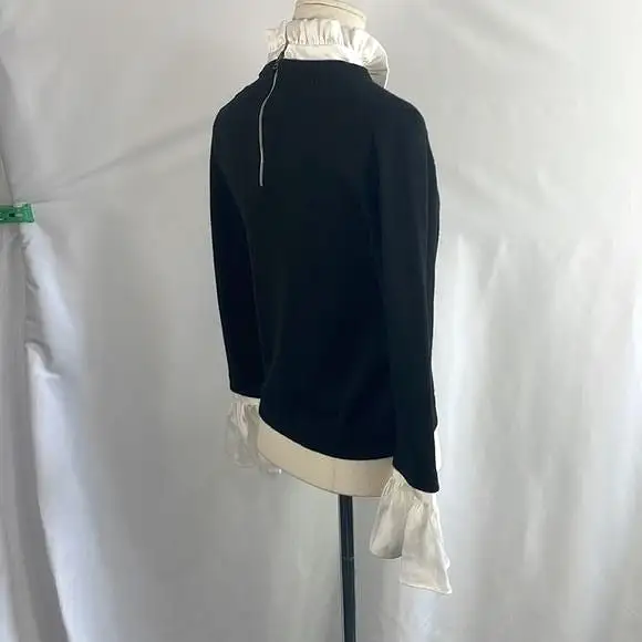 Alice &Olivia Black With White High Collar / Cuffs Sweater