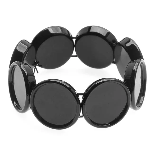 Black Plastic Stretch Bezel Collage Bracelet 20mm Round - 7 Inch (1 pcs)