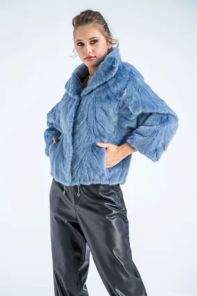 Blue Genuine Mink Fur Jacket