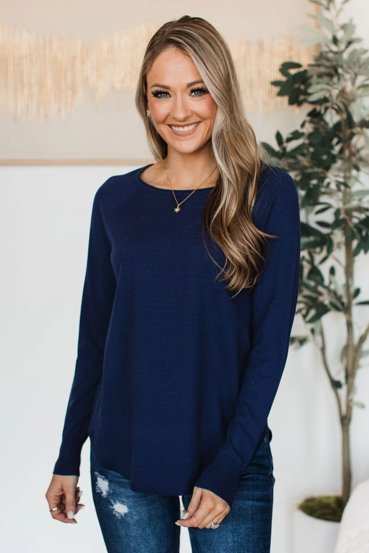 Butter Me Up Knit Sweater- Navy