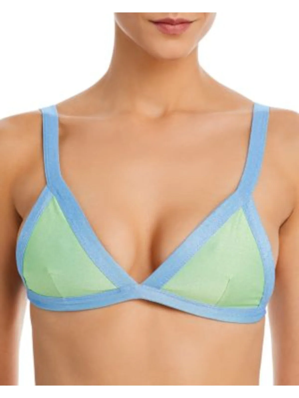 CAPITTANA Women's Green Color Block Adjustable Olivia Shine Triangle Swimwear Top