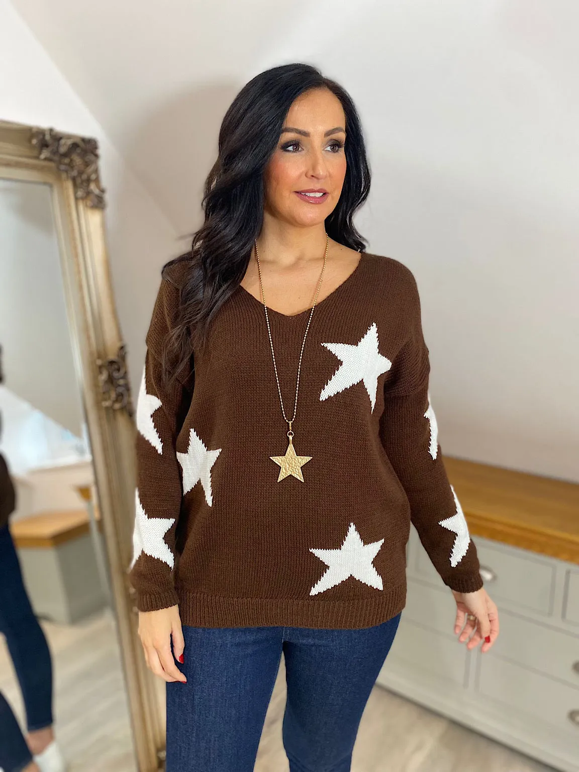 Chocolate Star V Neck Jumper Brenda