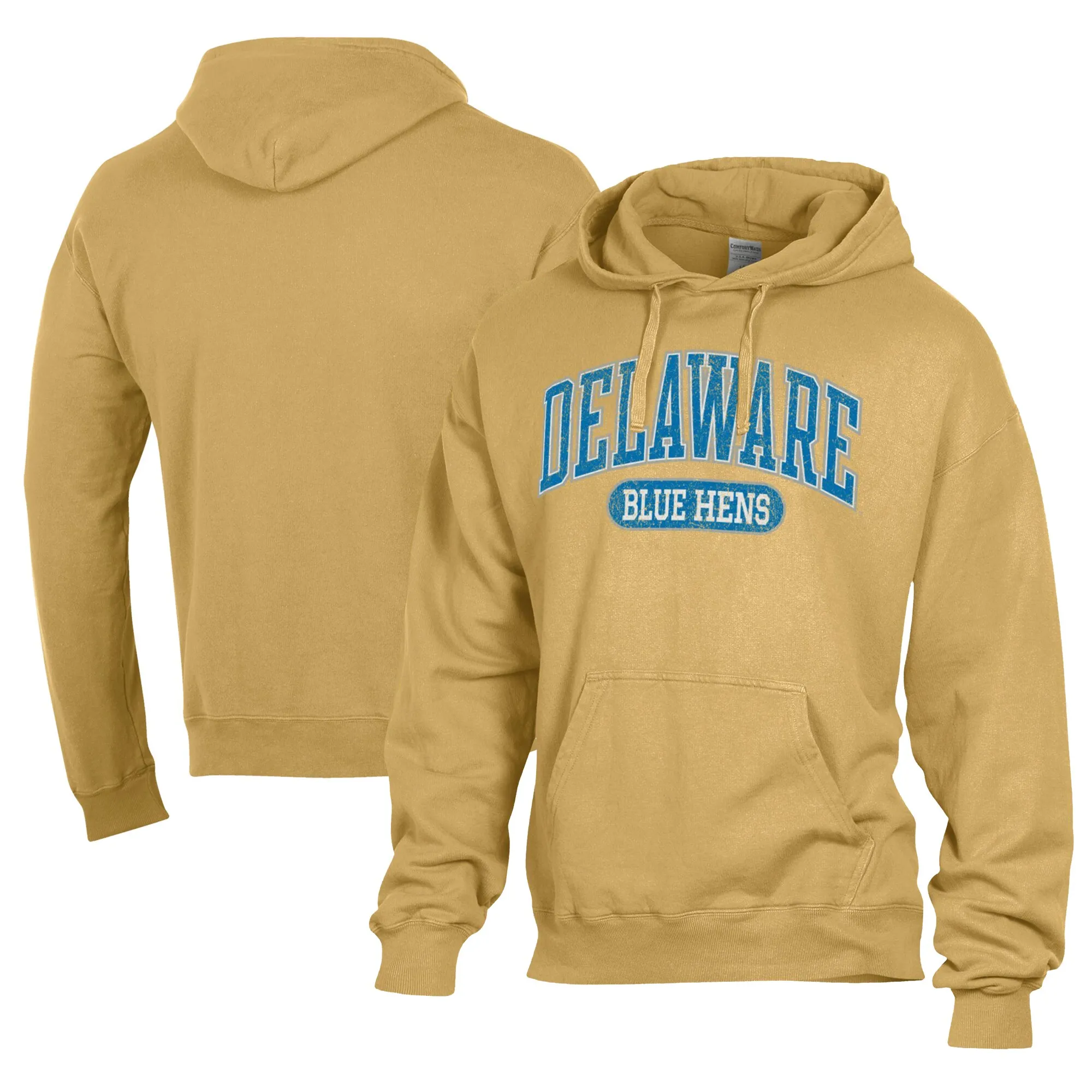 Comfort Wash  Delaware Fightin' Blue Hens Gold Lightweight Fleece Pullover Hoodie