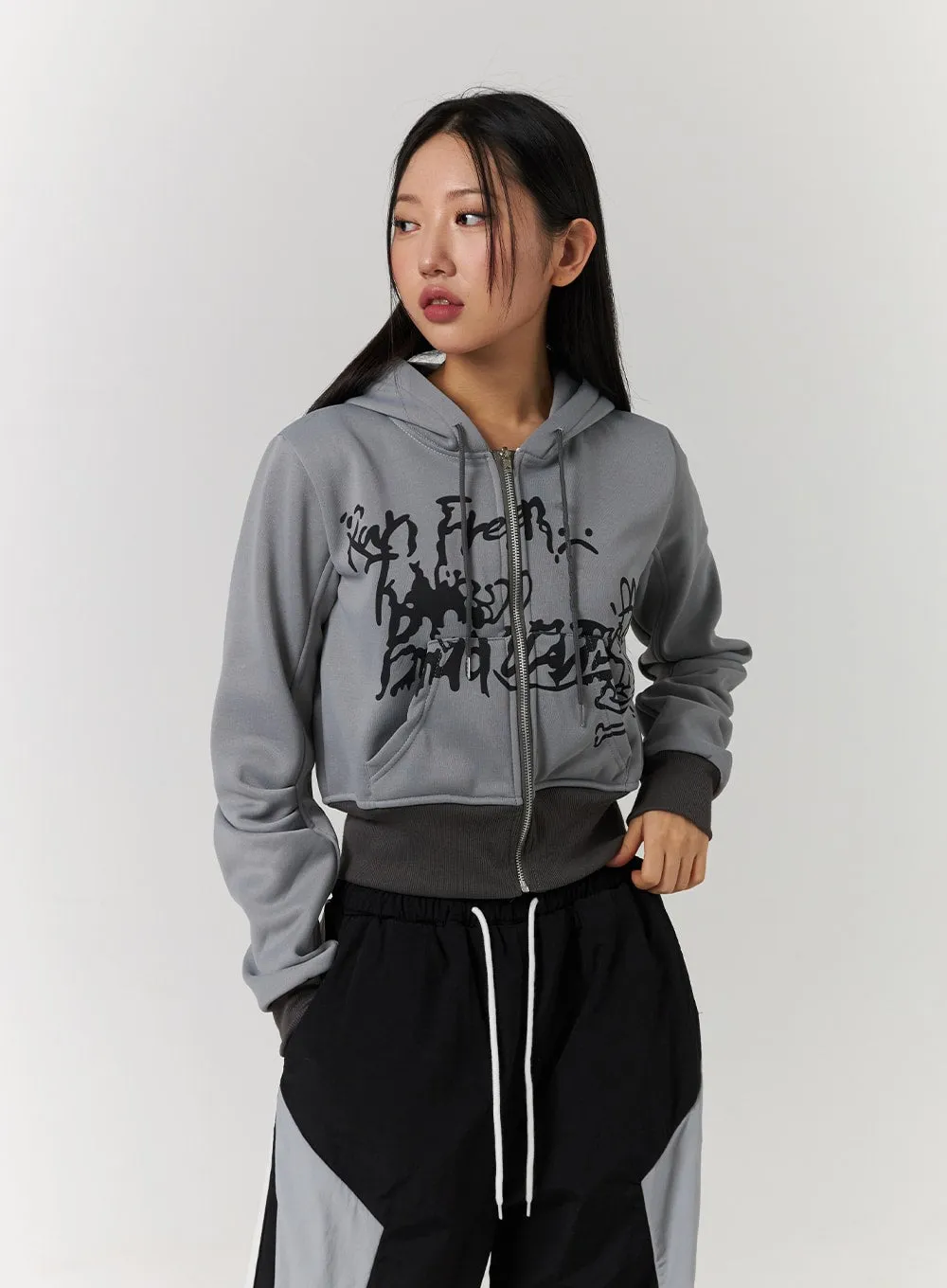 Crop Graphic Zip-Up Hoodie CD329