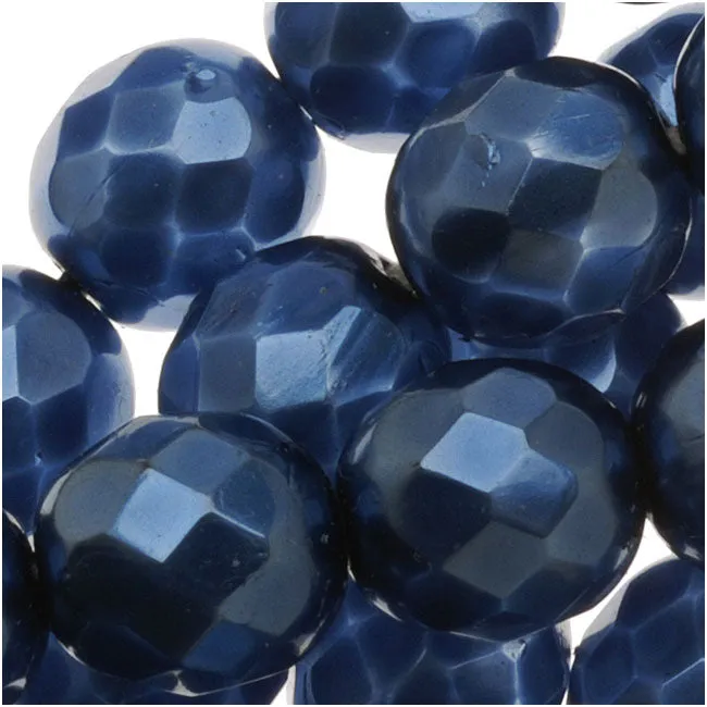 Czech Fire Polished Glass Beads 8mm Round Full Pearlized - Navy Blue (25 pcs)