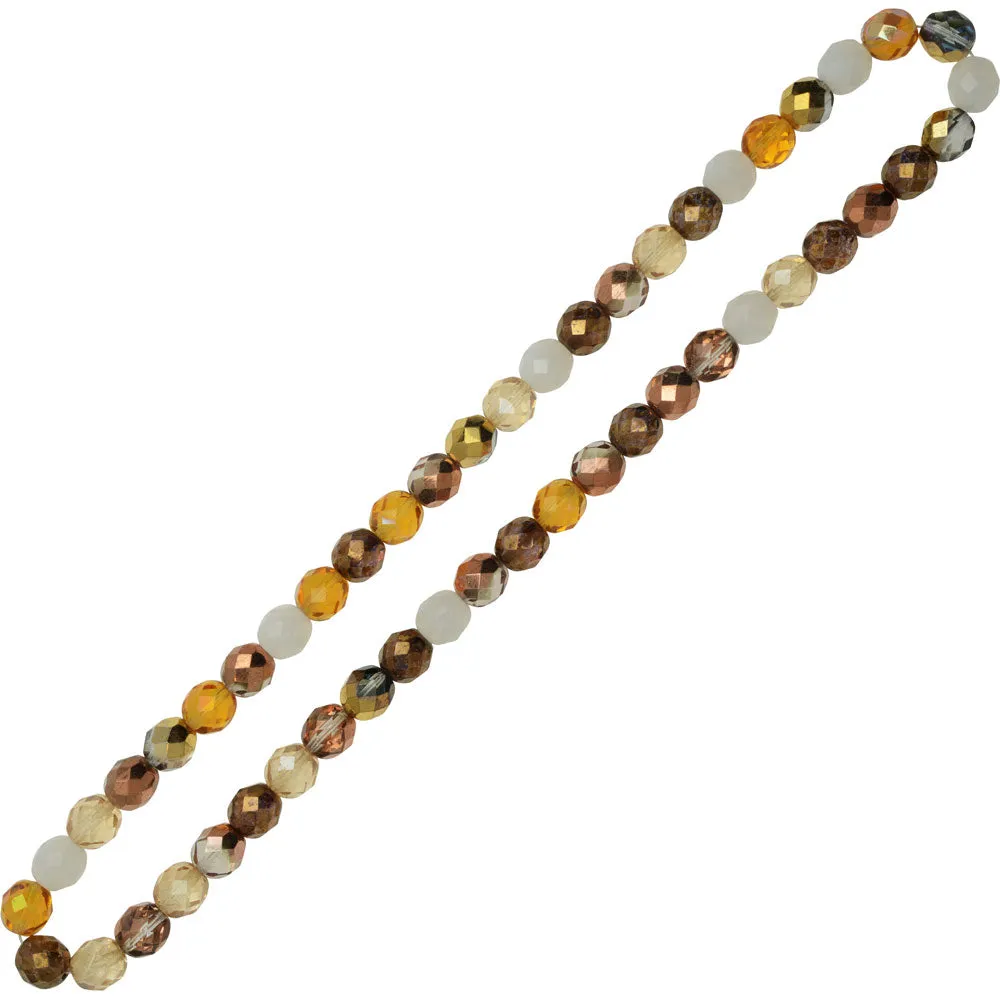 Czech Fire Polished Glass Beads, Faceted Round 8mm, Honey Butter Mix (50 Pieces)