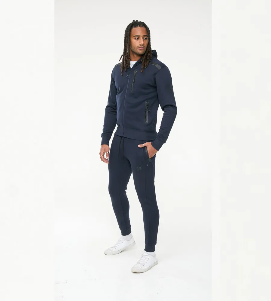 D555 Tall Mens Navy Hoodie With Reversed Zips (GABRIEL)