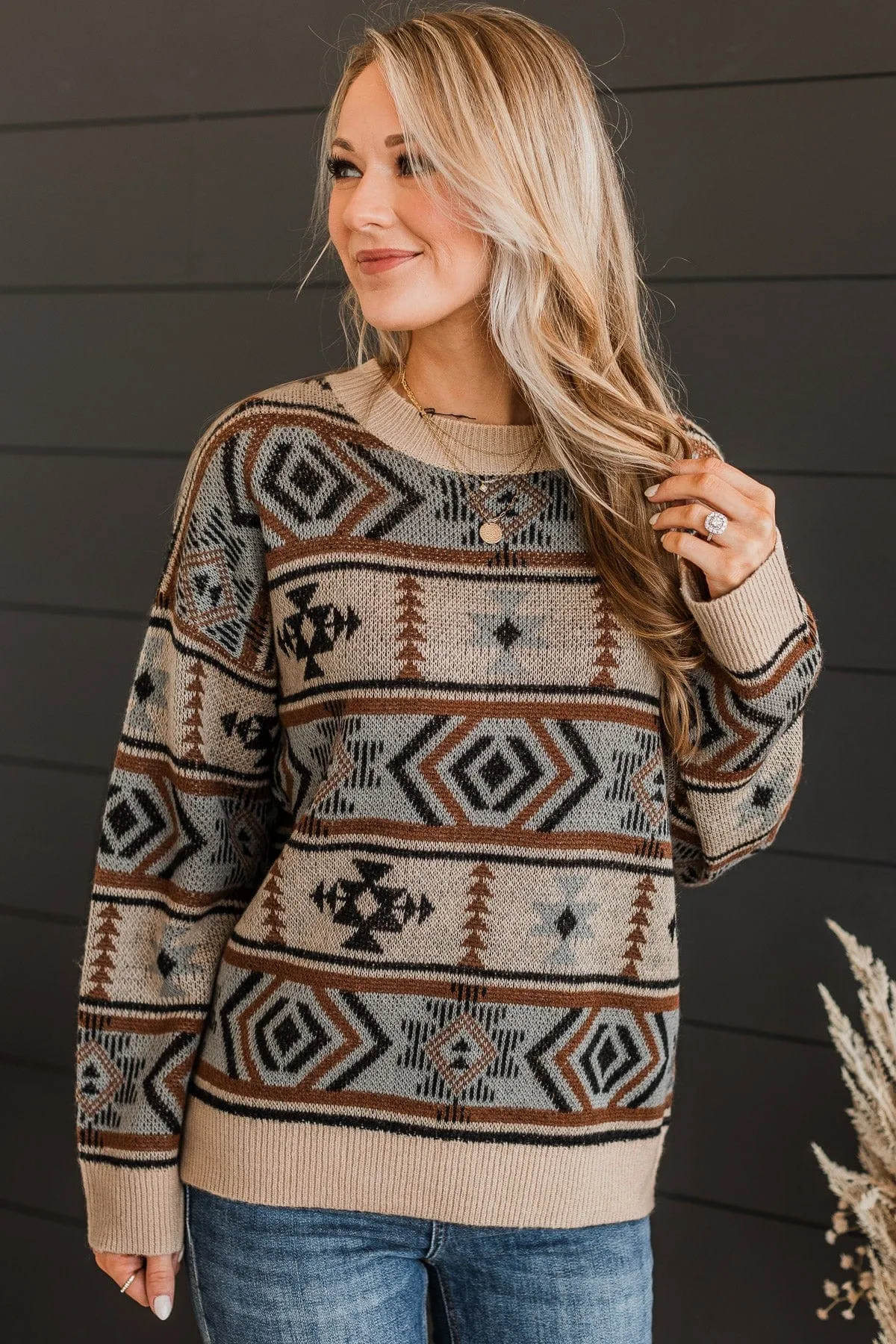 Daily Reminder Aztec Knit Sweater- Mocha