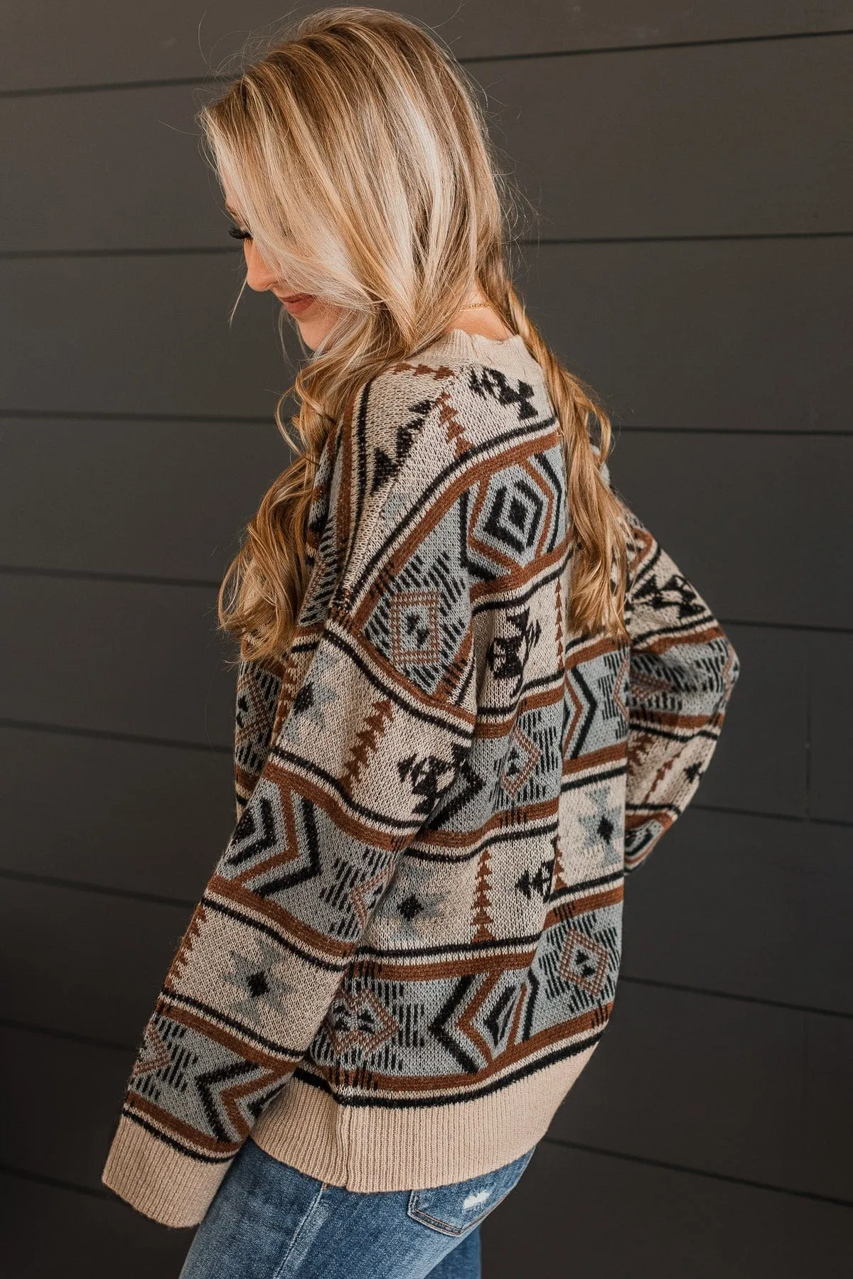 Daily Reminder Aztec Knit Sweater- Mocha