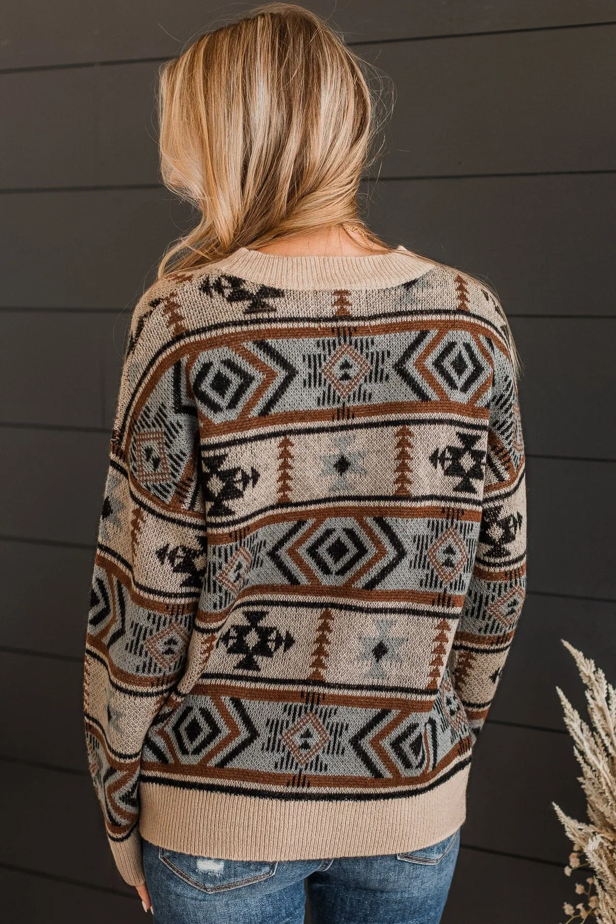 Daily Reminder Aztec Knit Sweater- Mocha