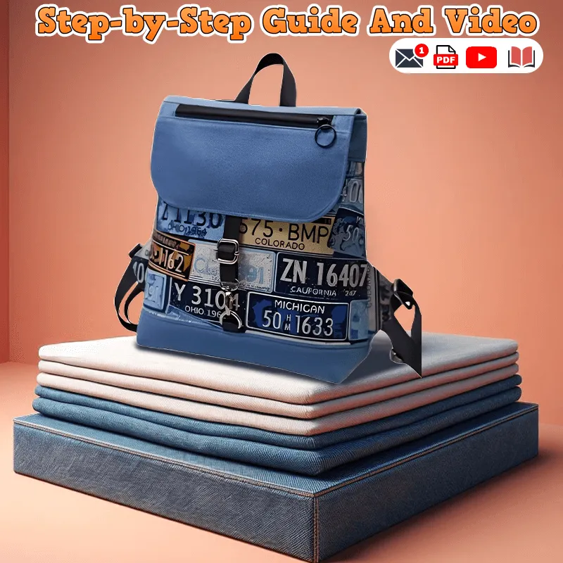 Denim Multi-Pocket Zip Backpack PDF Download Pattern (3 sizes included)