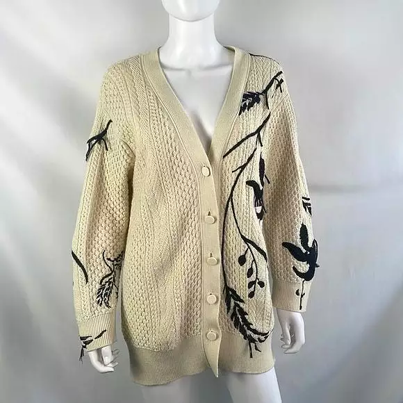 DorotheeSchumacher Cream Cardigan with Black Embroidery Cable Knit