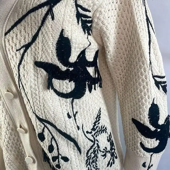 DorotheeSchumacher Cream Cardigan with Black Embroidery Cable Knit