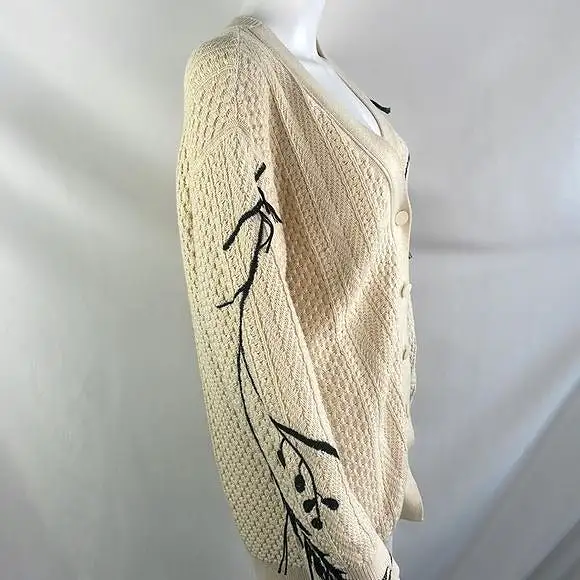 DorotheeSchumacher Cream Cardigan with Black Embroidery Cable Knit