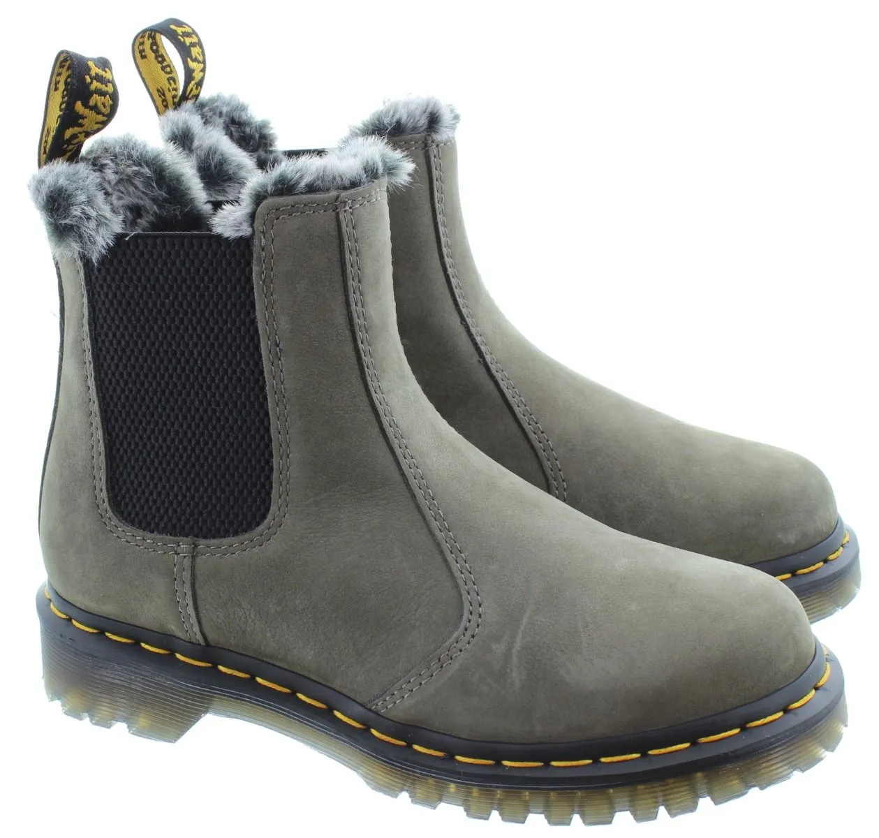 DR MARTENS Ladies 2976 Leonore Fur Ankle Boots In Grey