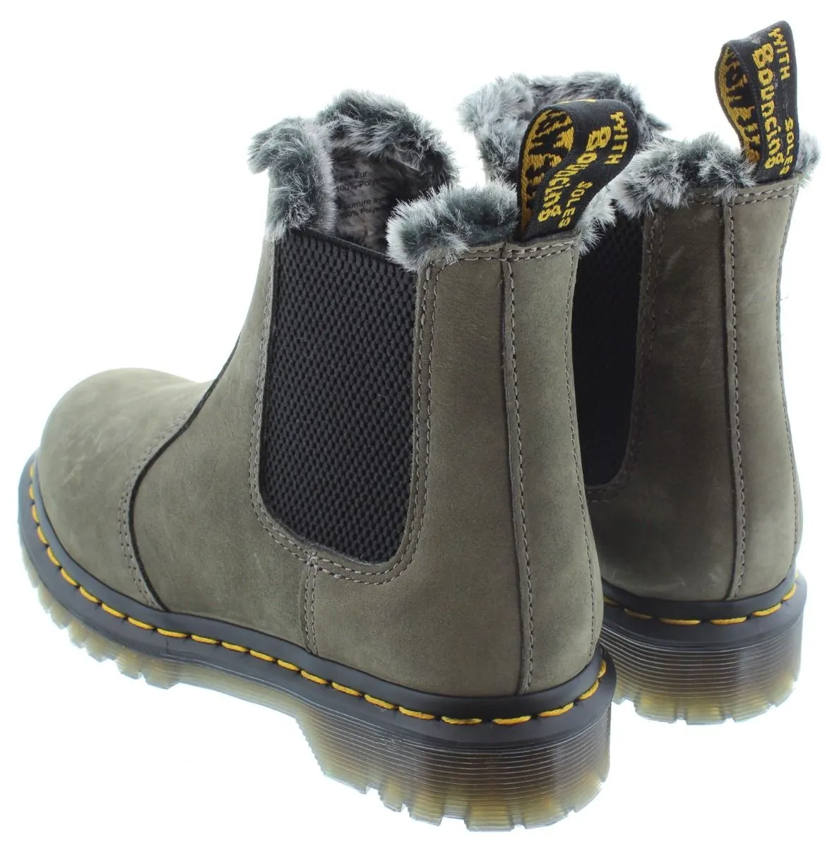 DR MARTENS Ladies 2976 Leonore Fur Ankle Boots In Grey