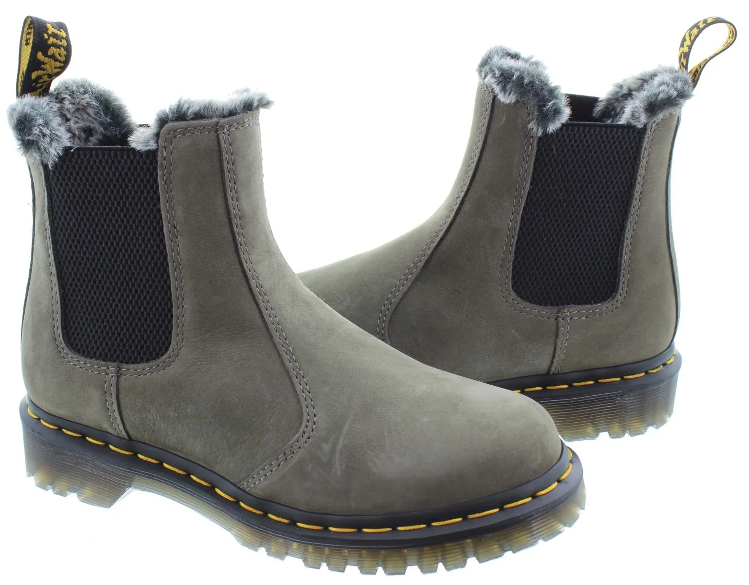 DR MARTENS Ladies 2976 Leonore Fur Ankle Boots In Grey