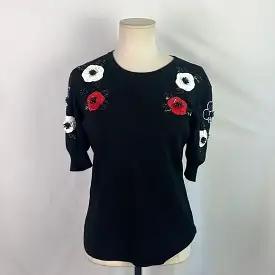 EscadaBlackWith Beaded Flowers Sweater Top