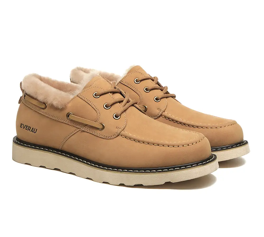 EVERAU Lace Up Sheepskin Casual Men Shoes Trekker