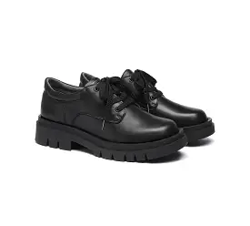 EVERAU Senior Black Leather Large Size Lace Up School Shoes