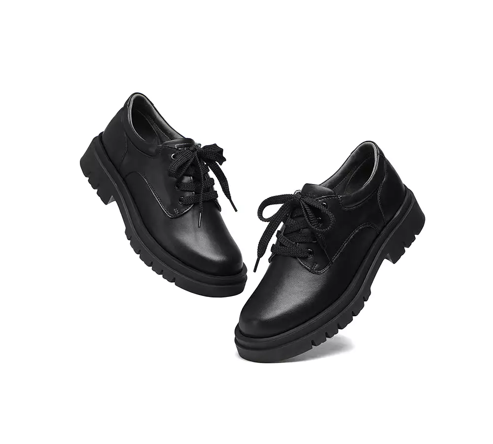 EVERAU Senior Black Leather Large Size Lace Up School Shoes