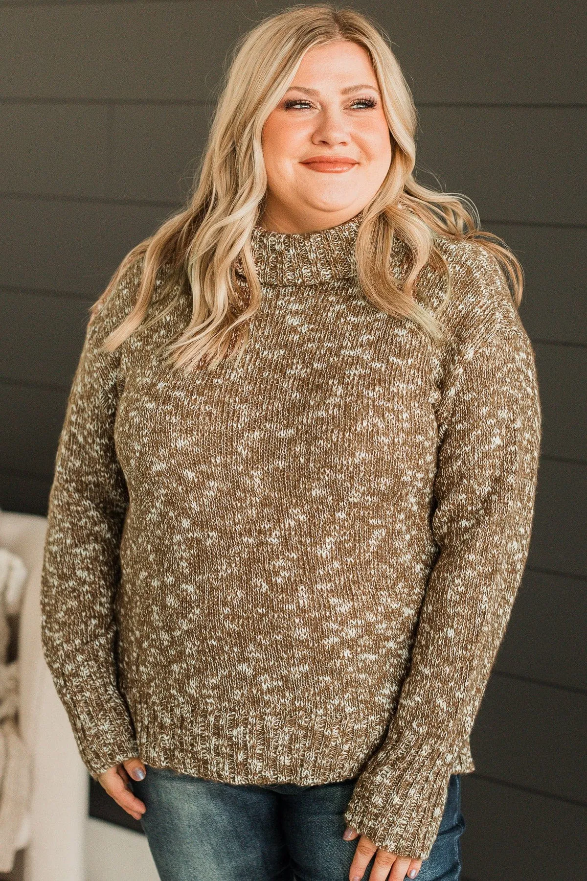 Exciting News Turtle Neck Sweater- Brown