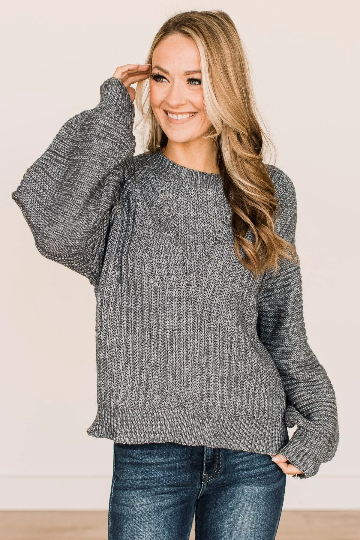 Full Of Warmth Knit Sweater- Grey