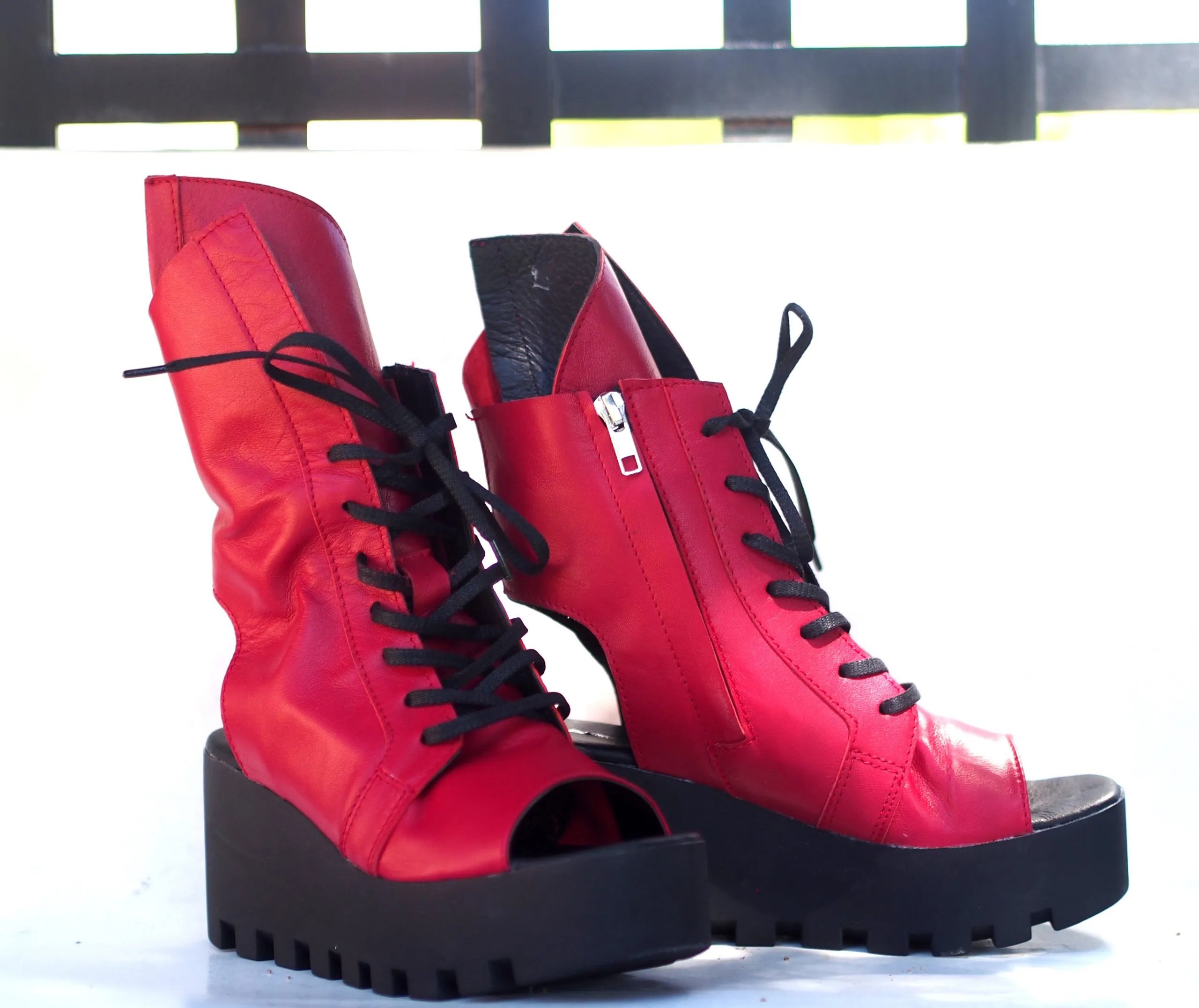 Genuine leather summer boots/RED SUMMER BOOTS/must have wedges