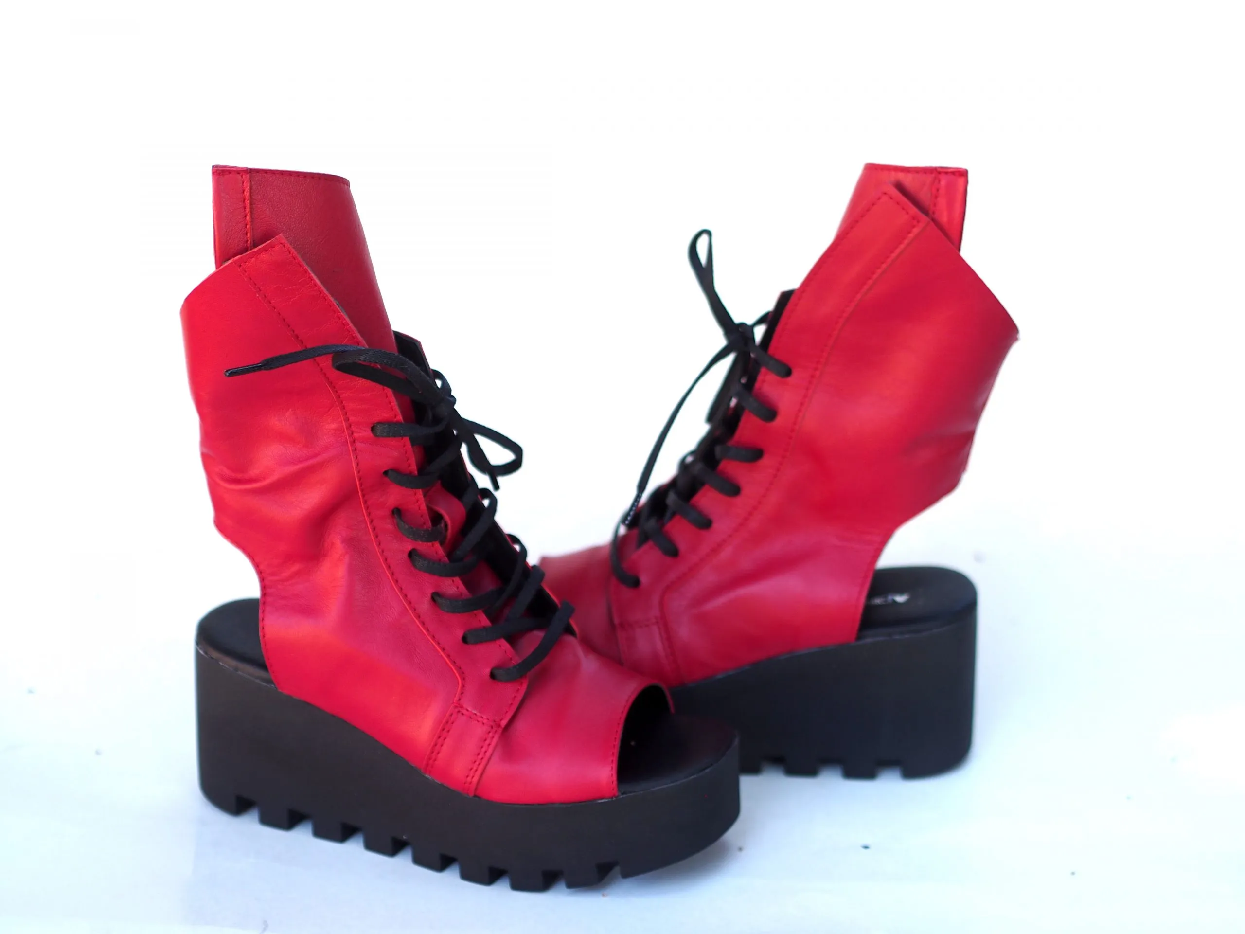 Genuine leather summer boots/RED SUMMER BOOTS/must have wedges