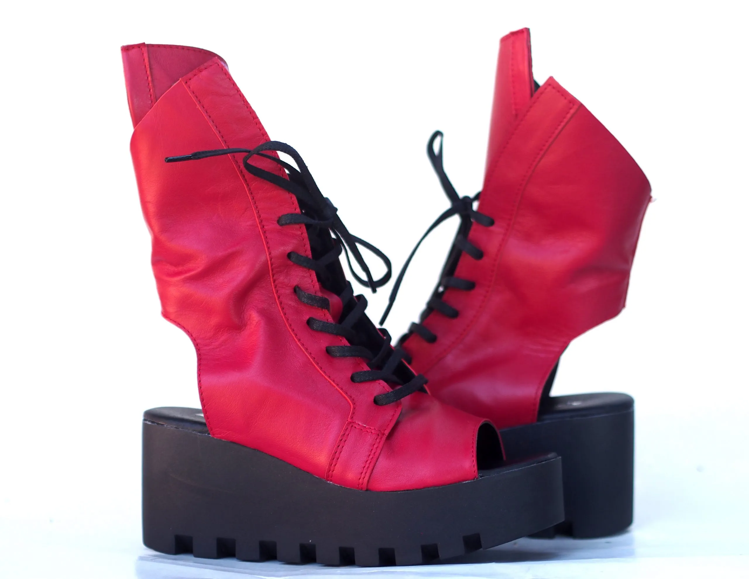 Genuine leather summer boots/RED SUMMER BOOTS/must have wedges